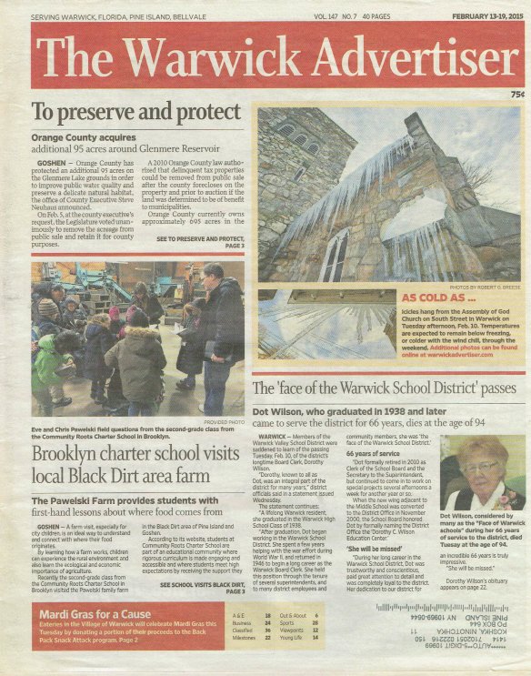 Warwick Advertiser February 13-19 2015 pg 1